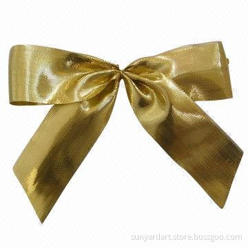 Woven edge metallic gift ribbon bow with twist tie for gift packaging decoration